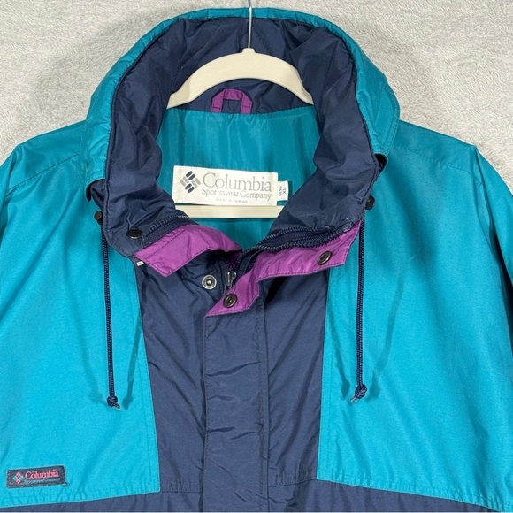 VTG Columbia Vamoose Mens XL 90s Teal Navy Purple Nylon Jacket Radial Sleeve EUC - Picture 2 of 16